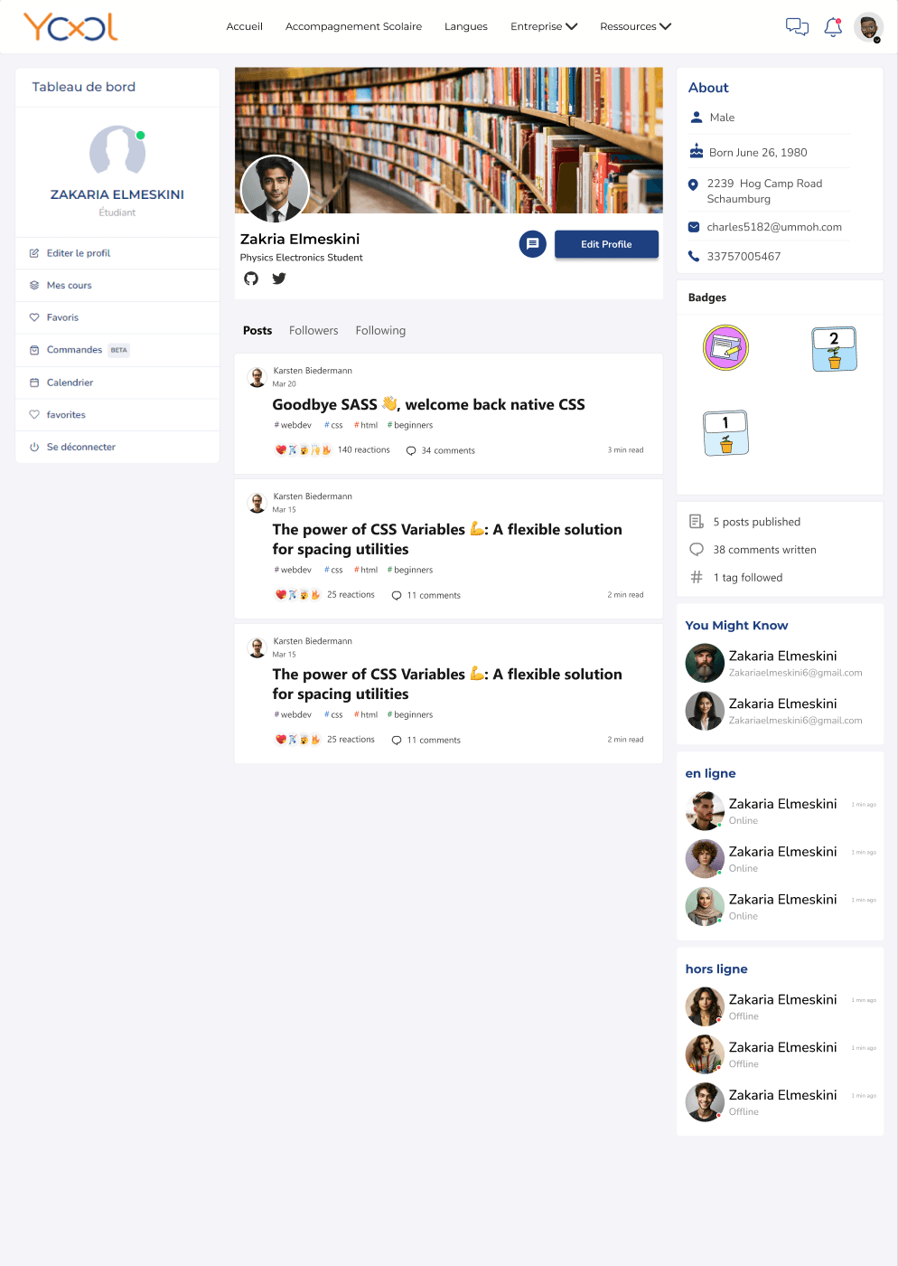 Yool learner profile showing published posts