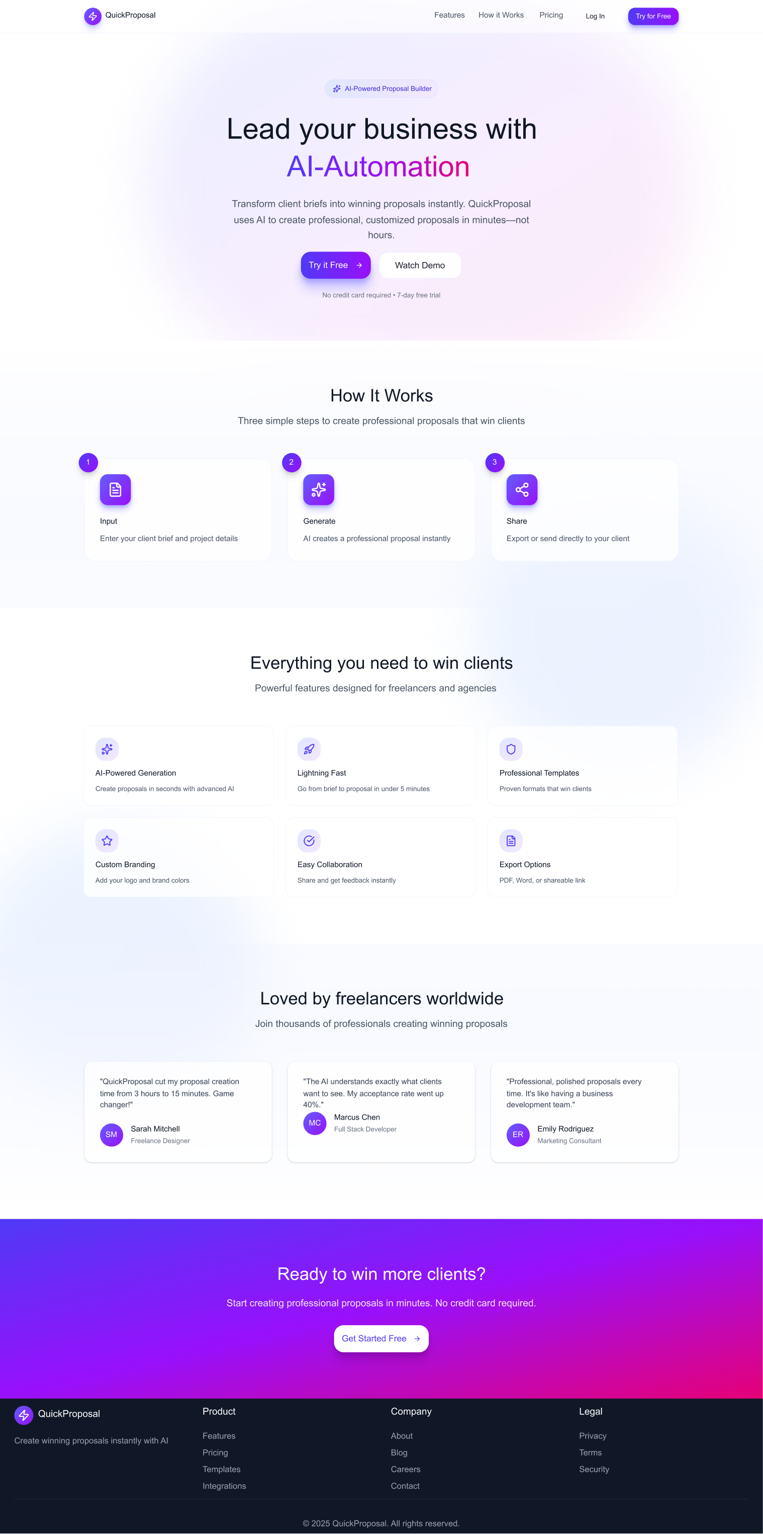 QuickProposal Full Landing Page