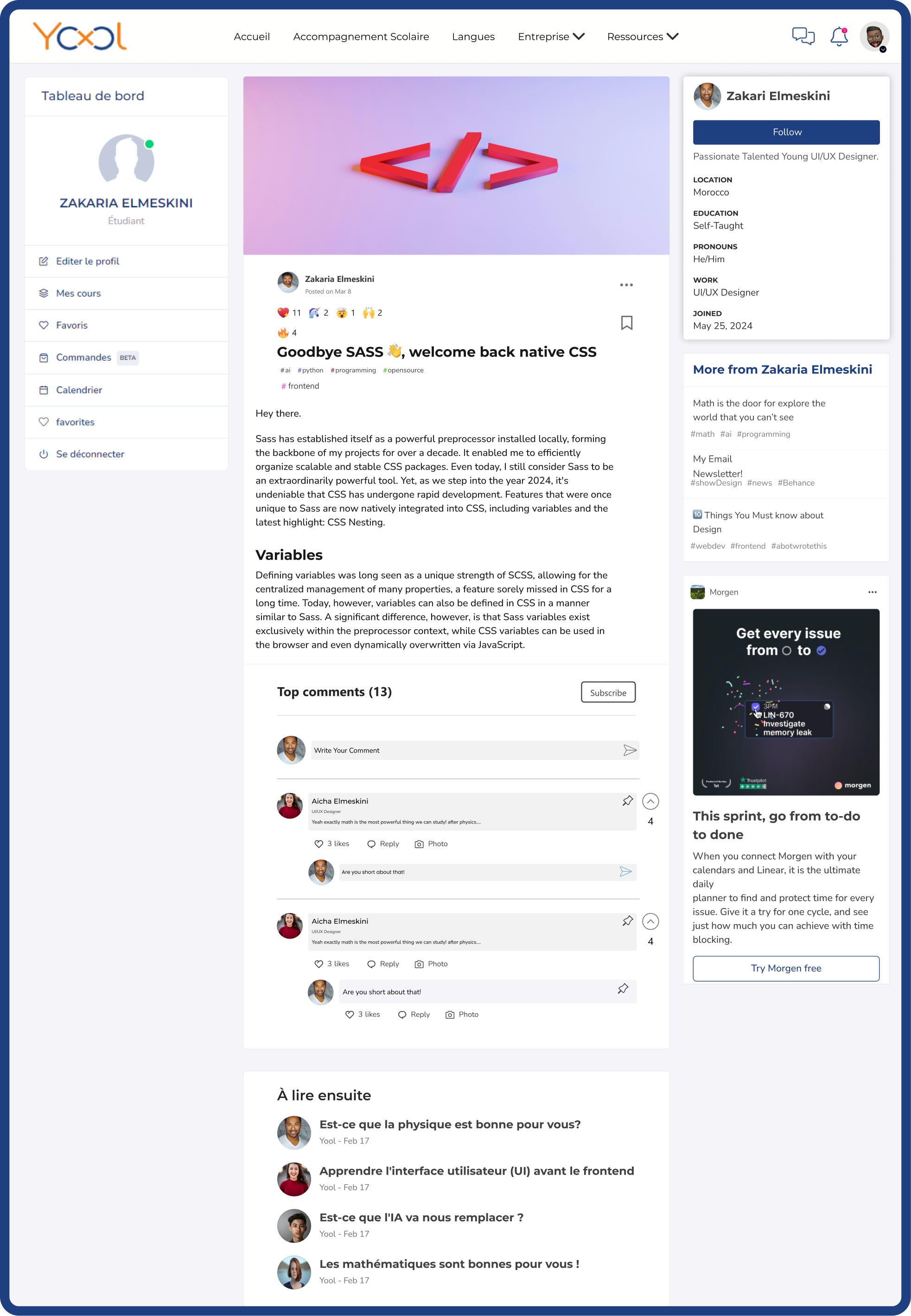 Yool Education Browsing Content - Post Details with Comments