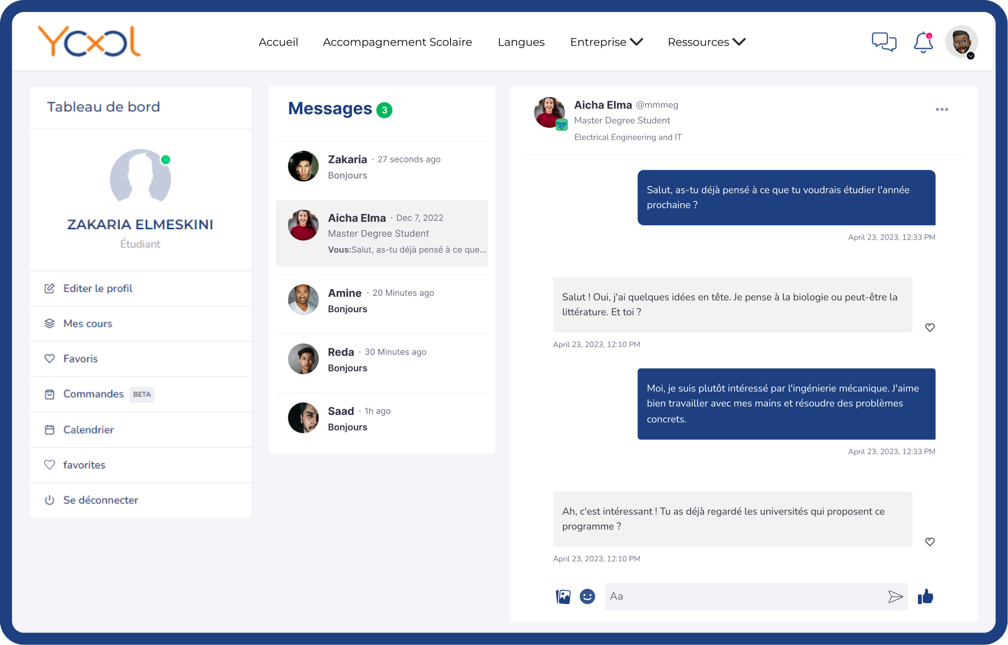 Yool Education Messages - Messaging Interface